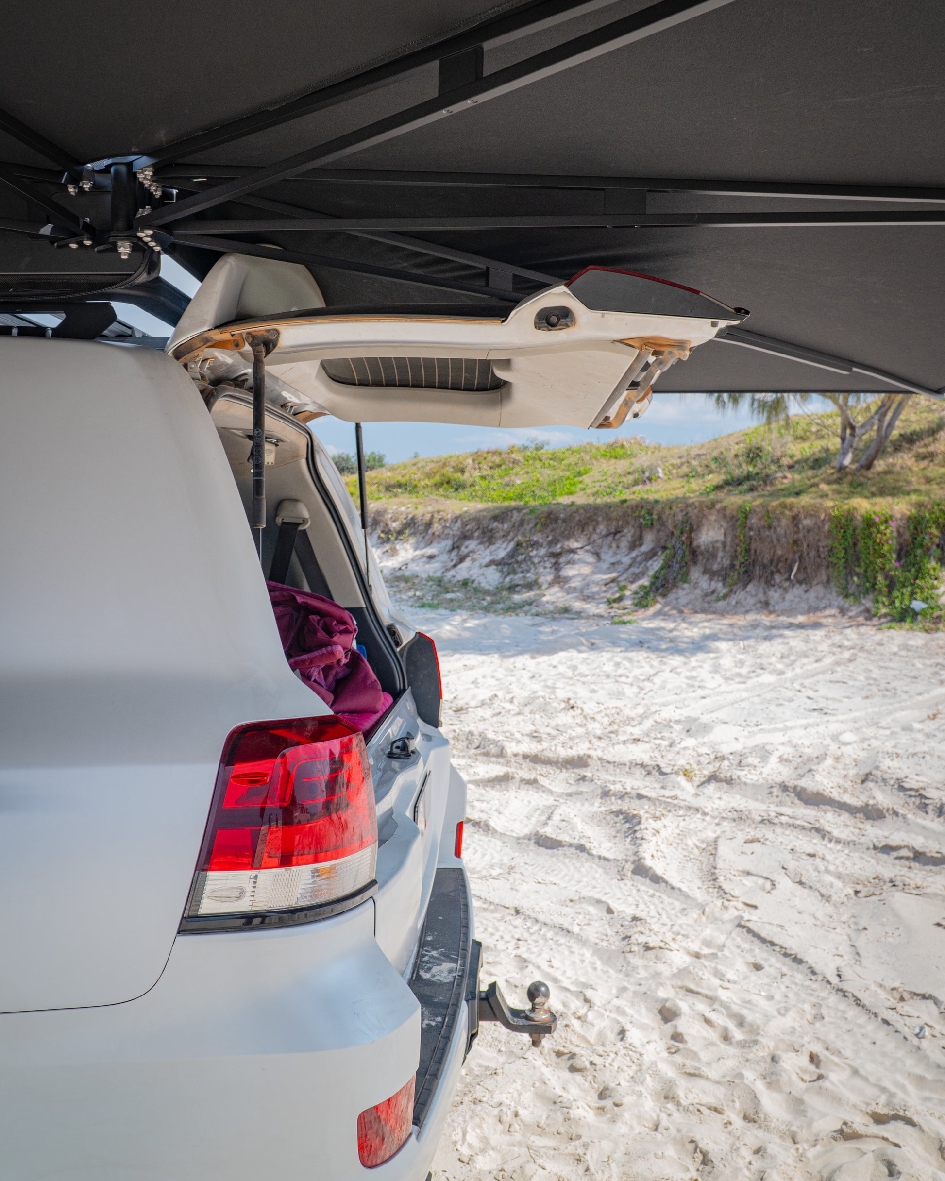Open tailgate with an awning open