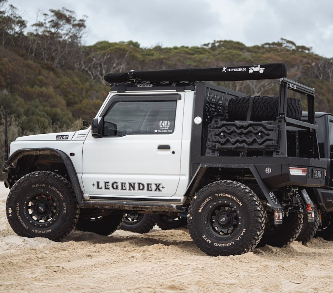 Little Rig chopped Jimny awning and T-Rax tubrack